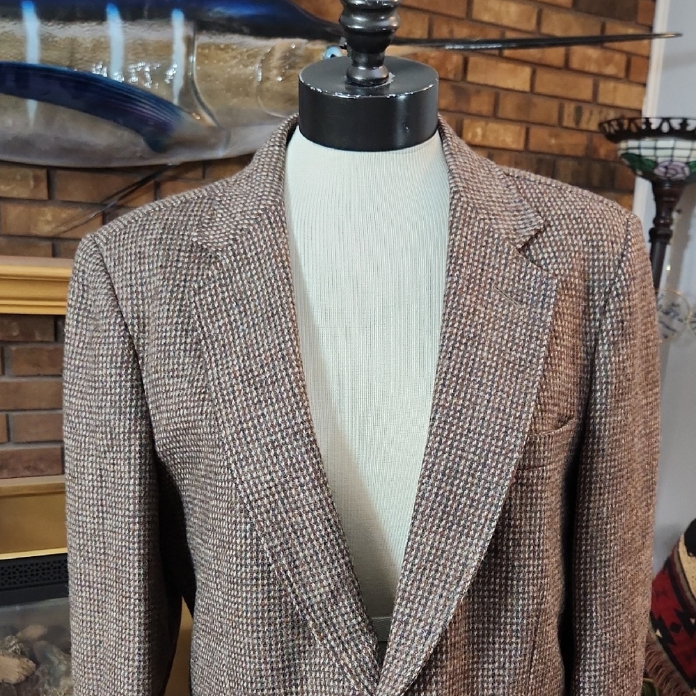 David Hunter Wool Blazer 40R Brown Tan Grey Mix Vintage Tweed